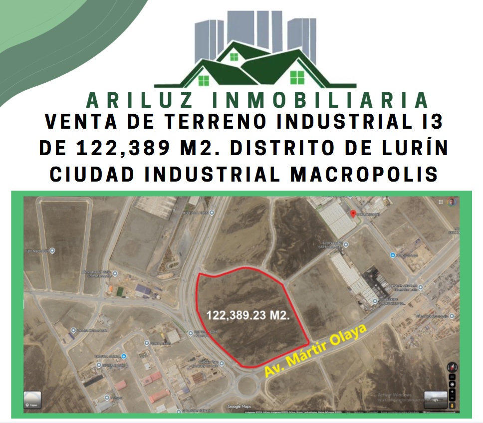 96. TERRENO INDUSTRIAL I3, DE 122,000 M2. LURIN VENTA DE TERRENO INDUSTRIAL I3, DE 122,389 M2., DISTRITO DE LURÍN, CIUDAD INDUSTRIAL MACROPOLIS