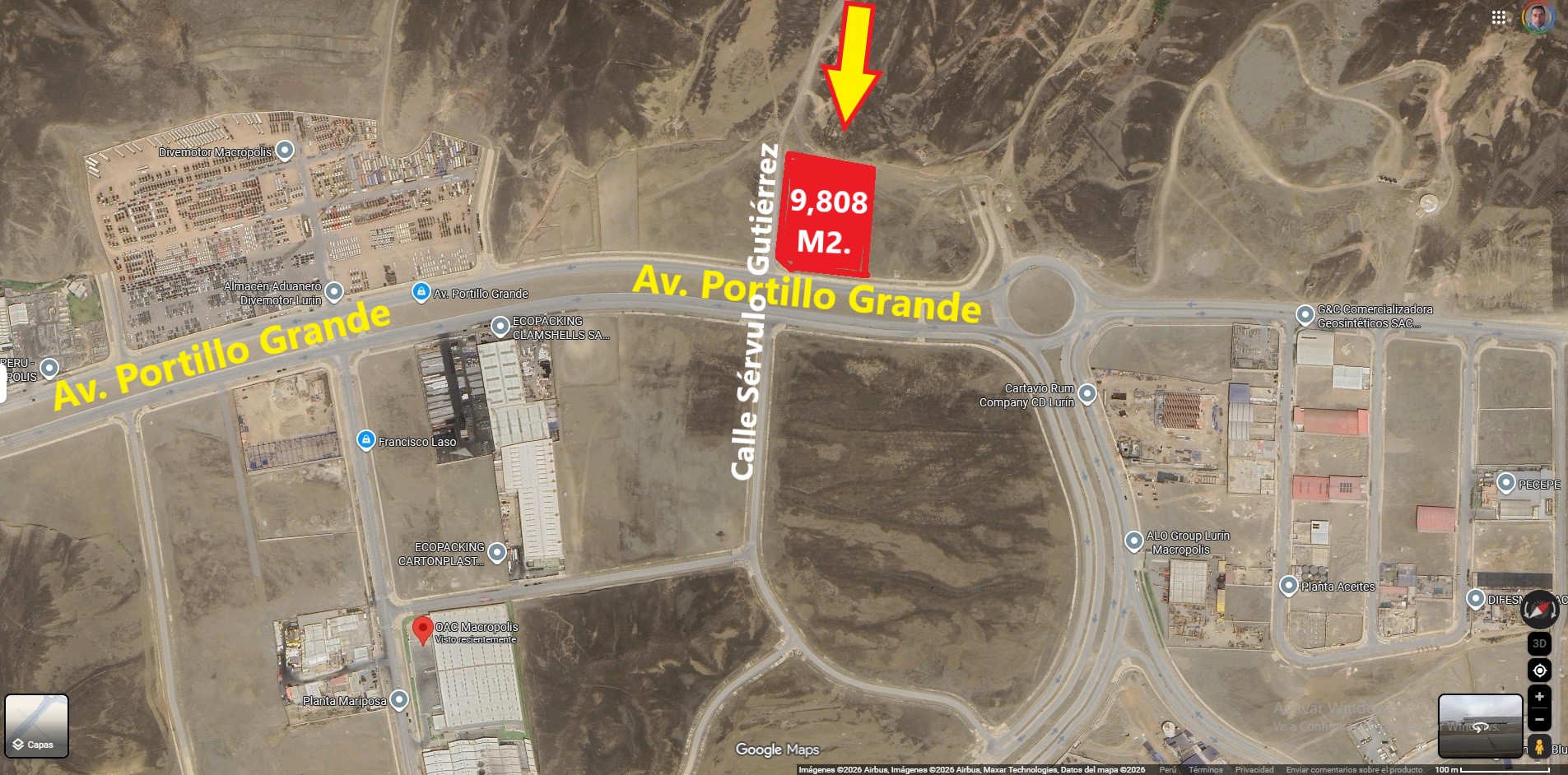 VENTA DE TERRENO INDUSTRIAL I2, DE 9,808 M2. EN ESQUINA, LURÍN, CIUDAD INDUSTRIAL MACROPOLIS