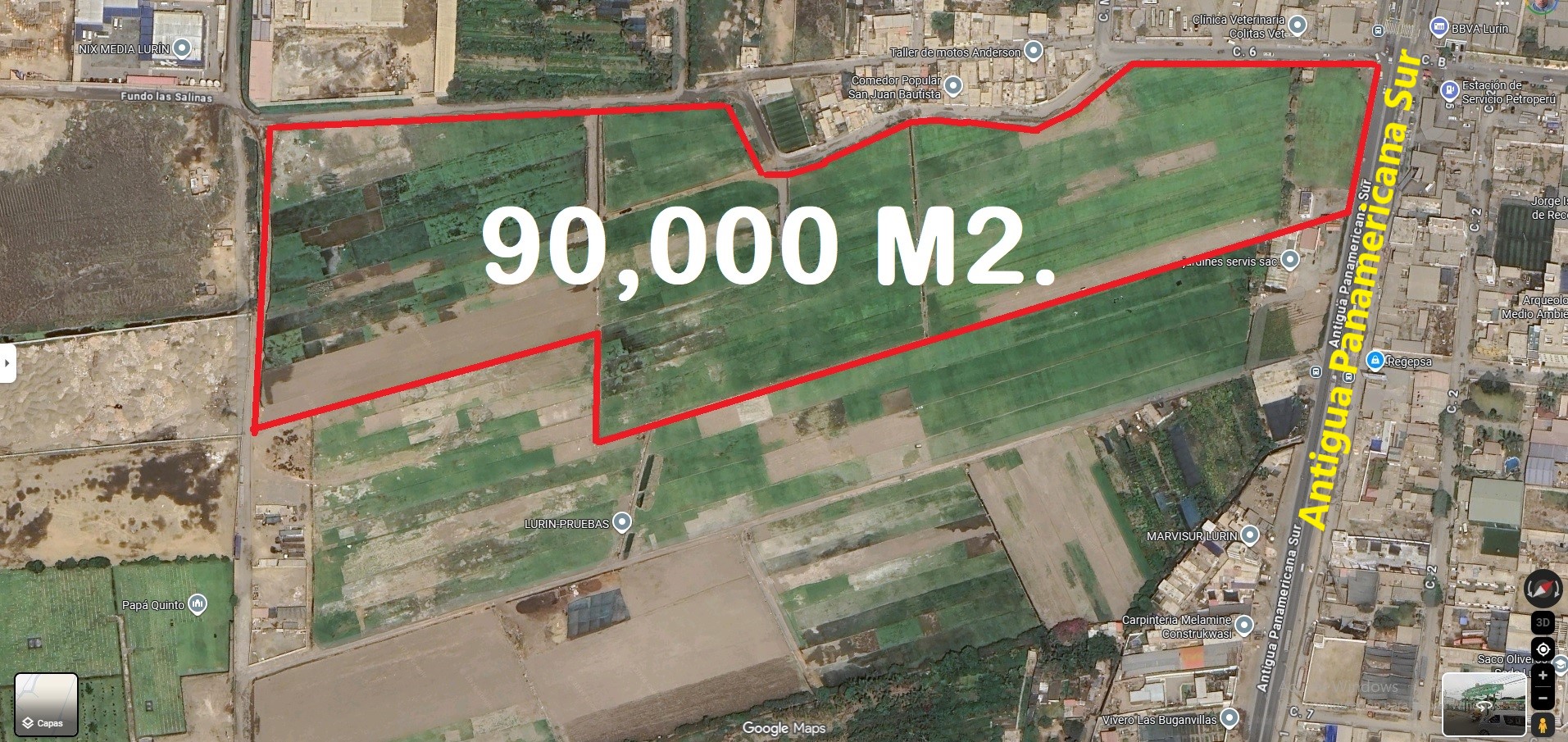 VENTA DE TERRENO COMERCIAL DE 90,000 M2., COLINDANTE CON LA ANTIGUA PANAMERICANA SUR DISTRITO DE LURÍN