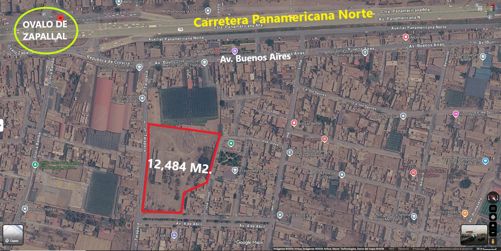VENTA DE TERRENO COMERCIAL / VIVIENDA DE 12,484 M2., DISTRITO DE PUENTE PIEDRA, EXCELENTE UBICACIÓN CON 3 FRENTES
