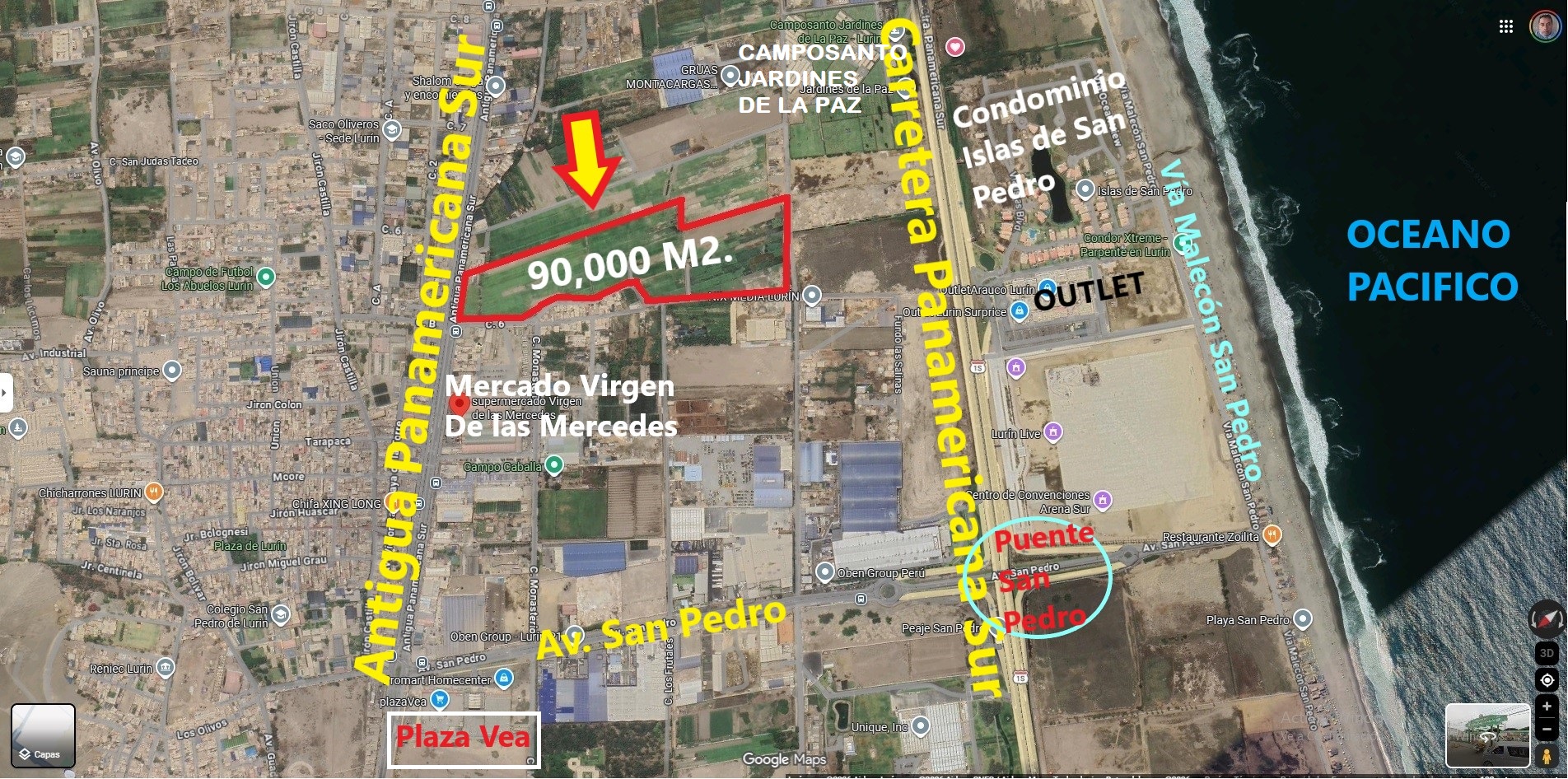 VENTA DE TERRENO COMERCIAL DE 90,000 M2., COLINDANTE CON LA ANTIGUA PANAMERICANA SUR DISTRITO DE LURÍN