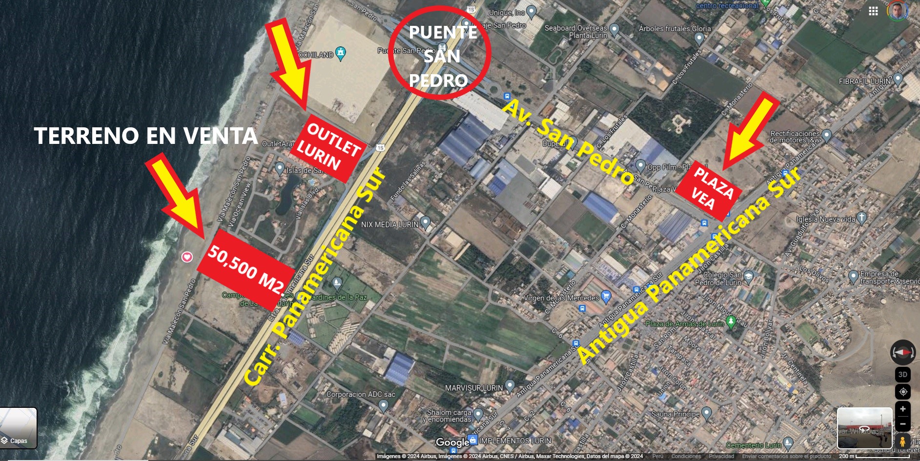 VENTA DE TERRENO DE 50,500 M2. , COMERCIAL Y PLAYA (DOBLE FRENTE) DISTRITO DE LURÍN – EN PANAM. SUR